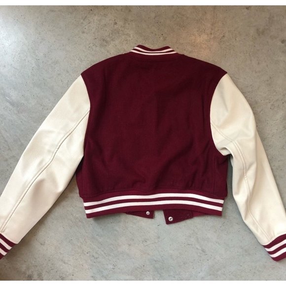 KENDALL + KYLIE | Los Angeles Letterman Varsity Jacket in Burgundy Red - Picture 3 of 9
